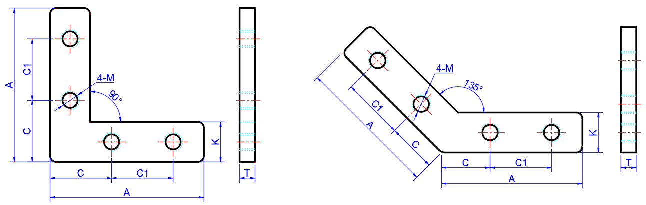 Interior Corner Brackets Dimension Drawing