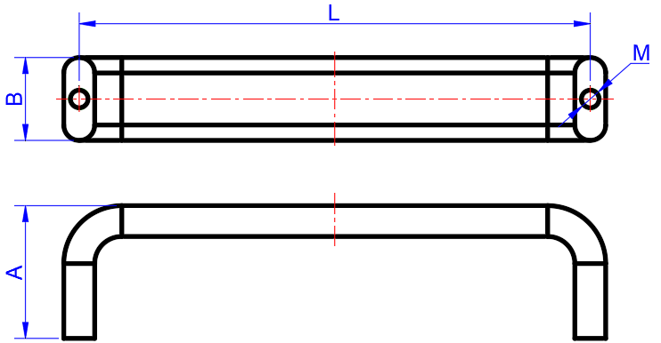 Oval Bridge Pull Handles dimension diagram