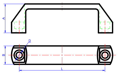 Square Bridge Pull Handles dimension diagram