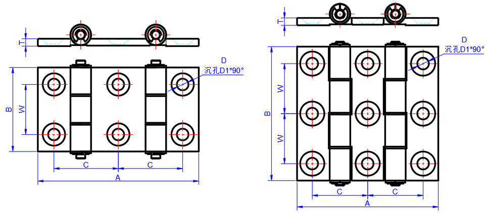 Aluminum Double Pivot Hinges dimension diagram