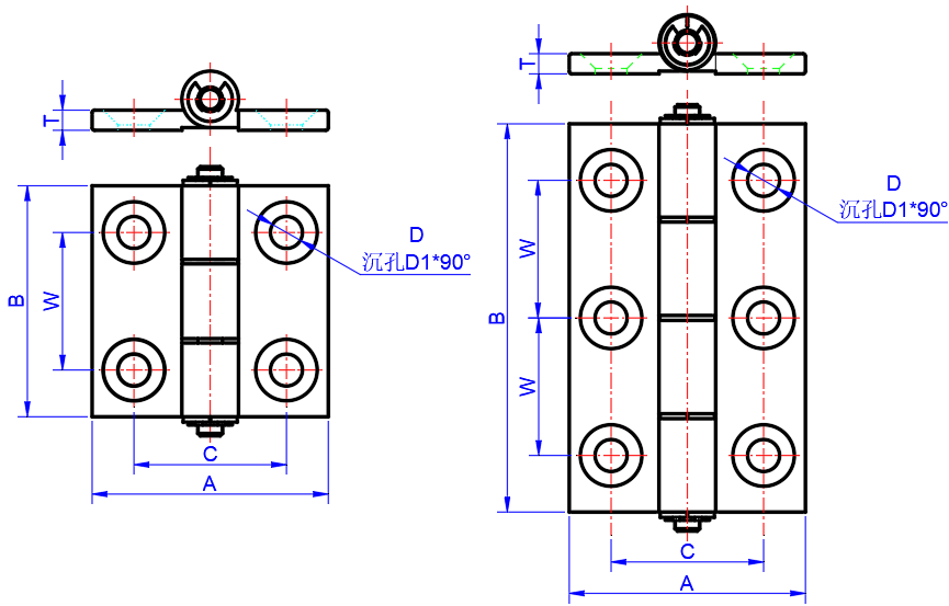 Aluminum Hinges dimension diagram