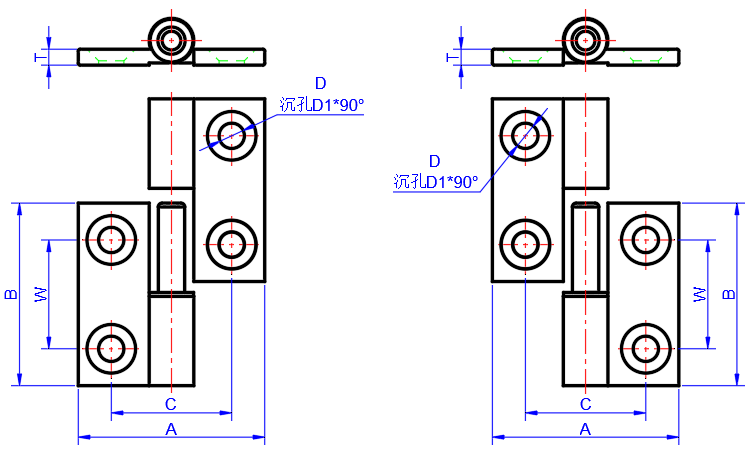Aluminum Lift-off Hinges dimension diagram