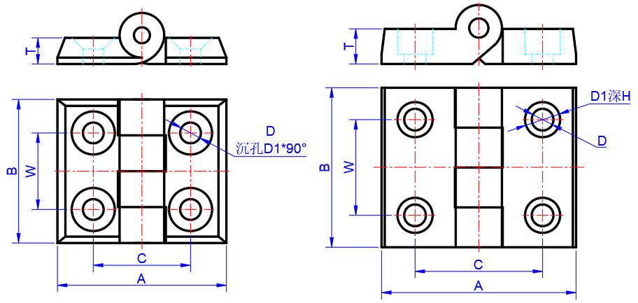 Nylon Hinges dimension diagram