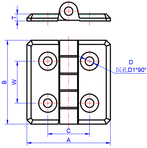 Zinc Alloy Hinges dimension diagram