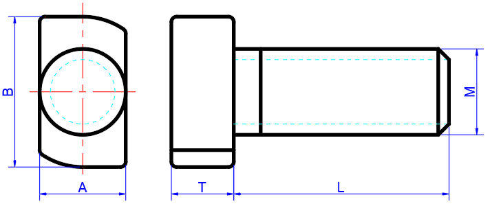 Hammer Head T-Bolts GB Profile Dimension Reference