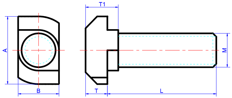 Hammer Head T-Bolts EU Profile Dimension Reference