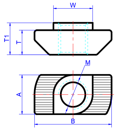 Hammer Head T-Nuts EU Profile Dimension Reference