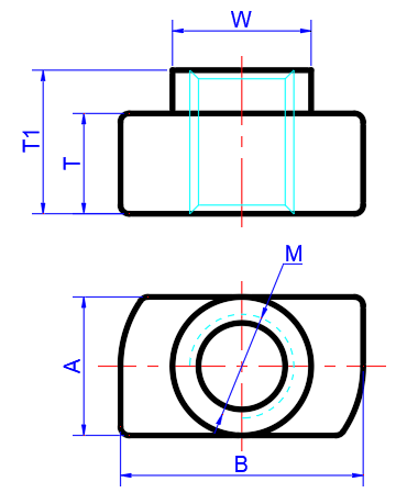 Hammer Head T-Nuts GB Profile Dimension Reference