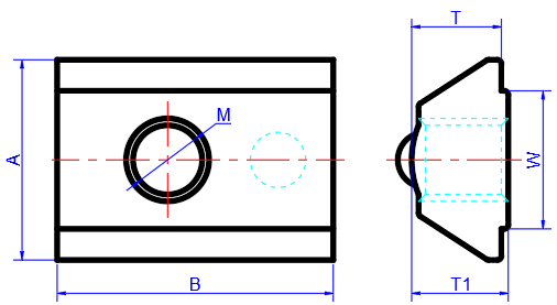Roll-in T-Nuts with Spring Ball Dimension Reference