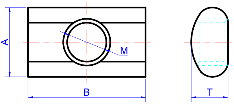 Roll-in T-Nuts Dimension Reference