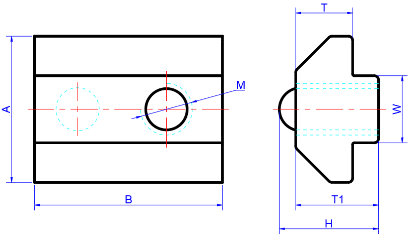 Sliding Nuts with Spring Ball Dimension Reference
