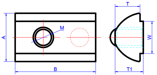 T-Nuts with Spring Ball Dimension Reference