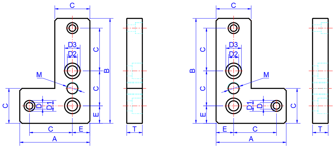 L/R Direction Base Plate Dimension Reference