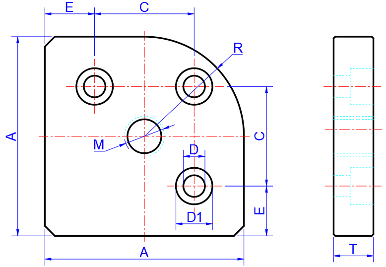 Round Corner Base Plate Dimension Reference