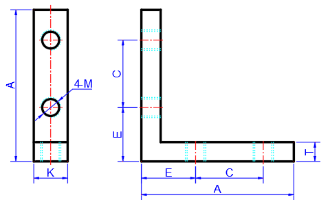L-Shape Extruded Interior Corner Brackets XADM01 Dimension Diagram